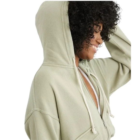 Aerie Full Zip Cropped Hoodie Sage Green M‎ - Picture 2 of 8